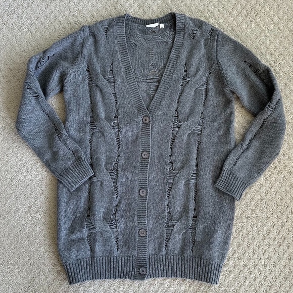 Ag Adriano Goldschmied Sandrine Button-Front Wool Blend Cardigan Gray Small Cozy - Picture 3 of 11